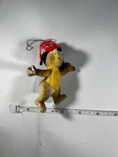 Vintage Blow Mold Christmas Ornament Puppy Dog Flocked Animal VTG Retro RARE HTF - Thumbnail 9