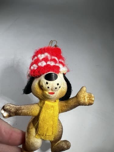 Vintage Blow Mold Christmas Ornament Puppy Dog Flocked Animal VTG Retro RARE HTF - Thumbnail 6