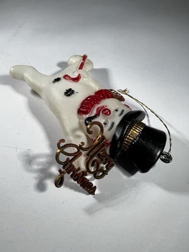 Vintage Blow Mold Merry Christmas Ornament Snowman Pipe Cane Hat VTG Retro RARE - Thumbnail 5