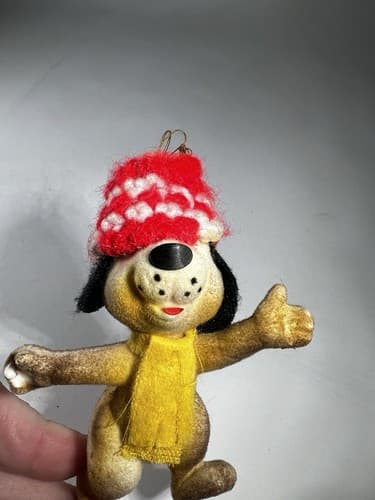 Vintage Blow Mold Christmas Ornament Puppy Dog Flocked Animal VTG Retro RARE HTF - Thumbnail 7