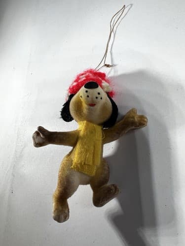 Vintage Blow Mold Christmas Ornament Puppy Dog Flocked Animal VTG Retro RARE HTF