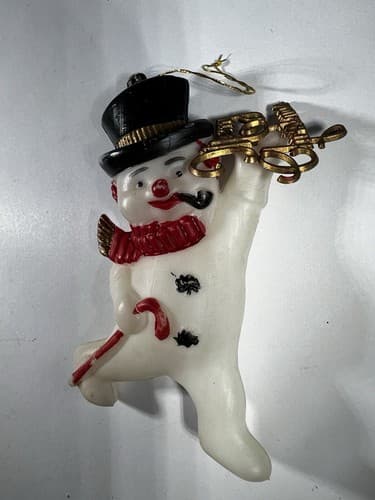 Vintage Blow Mold Merry Christmas Ornament Snowman Pipe Cane Hat VTG Retro RARE - Thumbnail 4