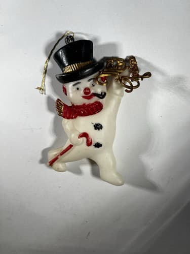 Vintage Blow Mold Merry Christmas Ornament Snowman Pipe Cane Hat VTG Retro RARE - Thumbnail 2