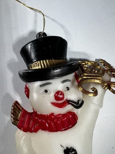 Vintage Blow Mold Merry Christmas Ornament Snowman Pipe Cane Hat VTG Retro RARE - Thumbnail 13