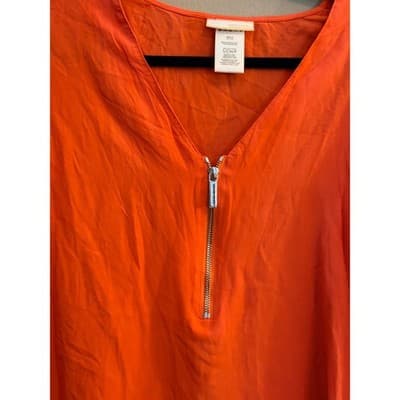 Michael Kors Zip Front Tunic Blouse Orange V Neck Long Sleeve Size S NWT - Thumbnail 4