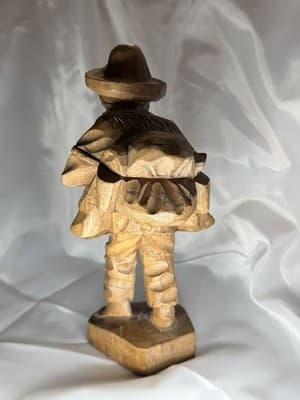VTG Hand Carved Wooden Traveler Barefoot Old Man Statue Folk Art Decor Country - Thumbnail 3