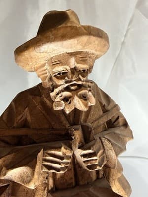 VTG Hand Carved Wooden Traveler Barefoot Old Man Statue Folk Art Decor Country - Thumbnail 6