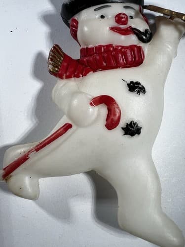 Vintage Blow Mold Merry Christmas Ornament Snowman Pipe Cane Hat VTG Retro RARE - Thumbnail 14