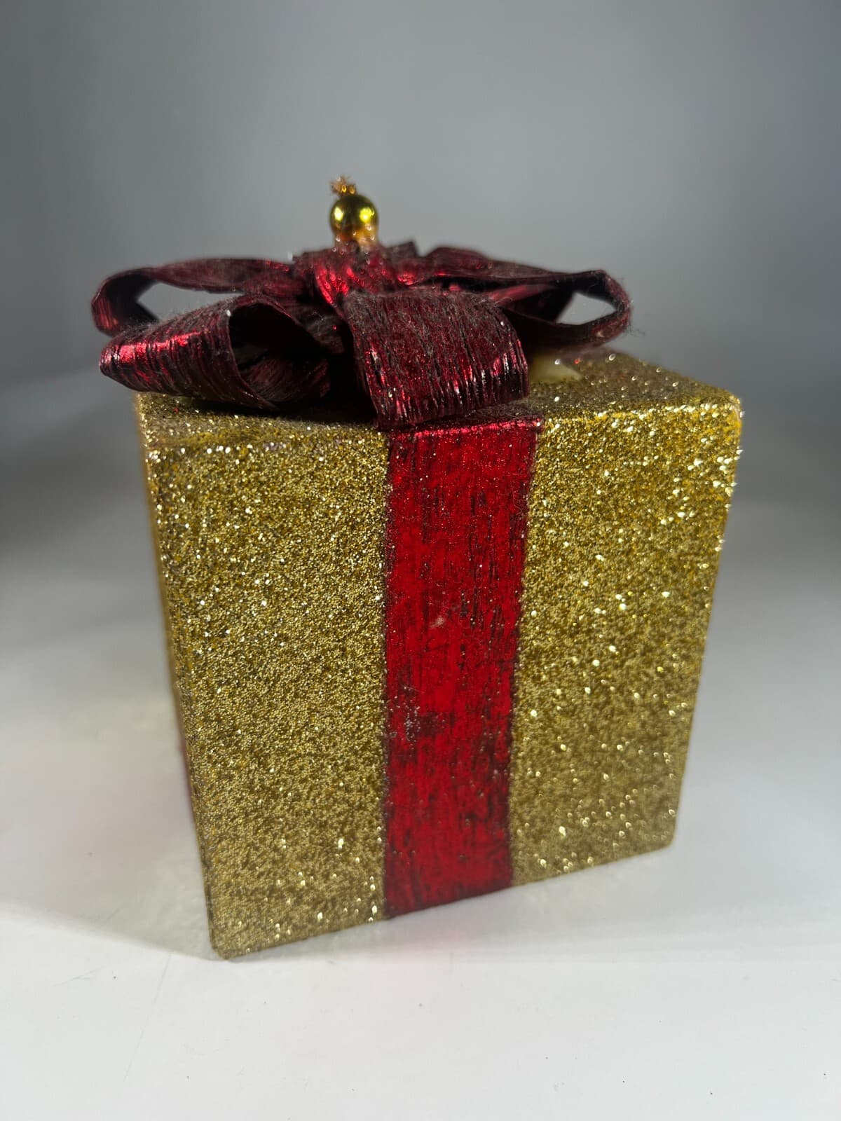 Handmade Vintage Christmas Gift Present Gold Red Decor Holiday Glitter Bow - Thumbnail 2