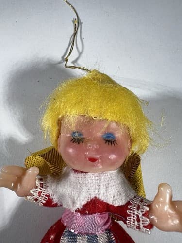 Vintage Blow Mold Christmas Ornament Angel Doll Wings Girl VTG Retro RARE HTF - Thumbnail 2