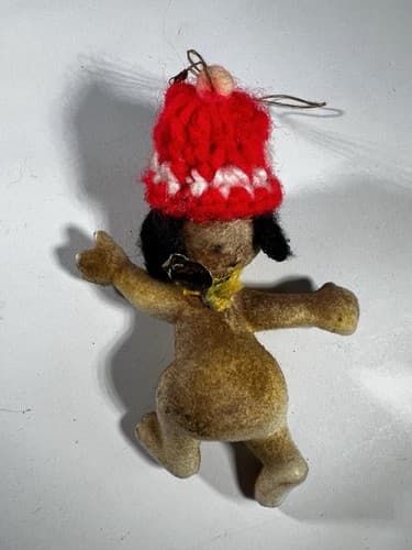 Vintage Blow Mold Christmas Ornament Puppy Dog Flocked Animal VTG Retro RARE HTF - Thumbnail 2