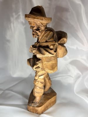 VTG Hand Carved Wooden Traveler Barefoot Old Man Statue Folk Art Decor Country - Thumbnail 2