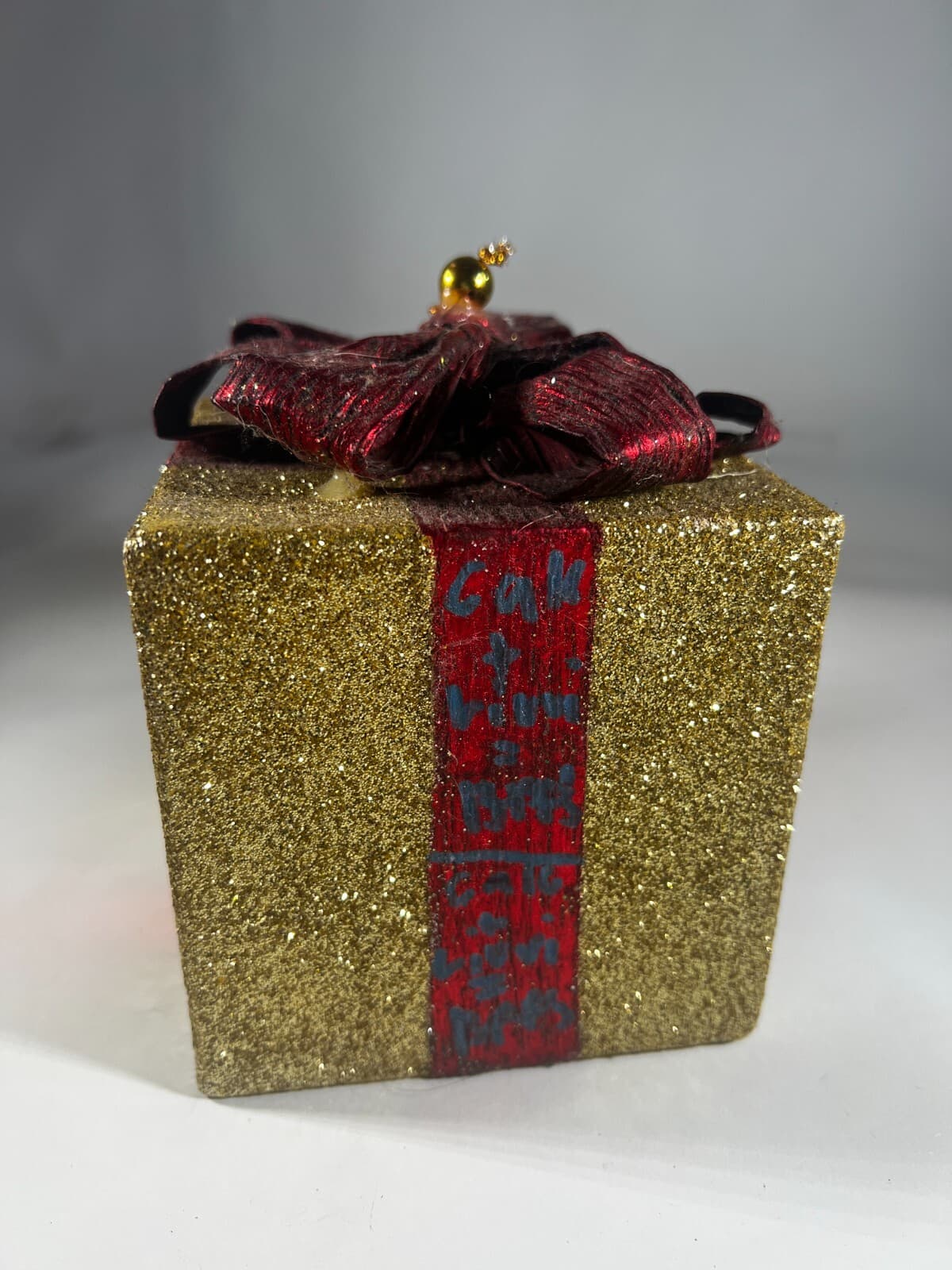 Handmade Vintage Christmas Gift Present Gold Red Decor Holiday Glitter Bow - Thumbnail 5