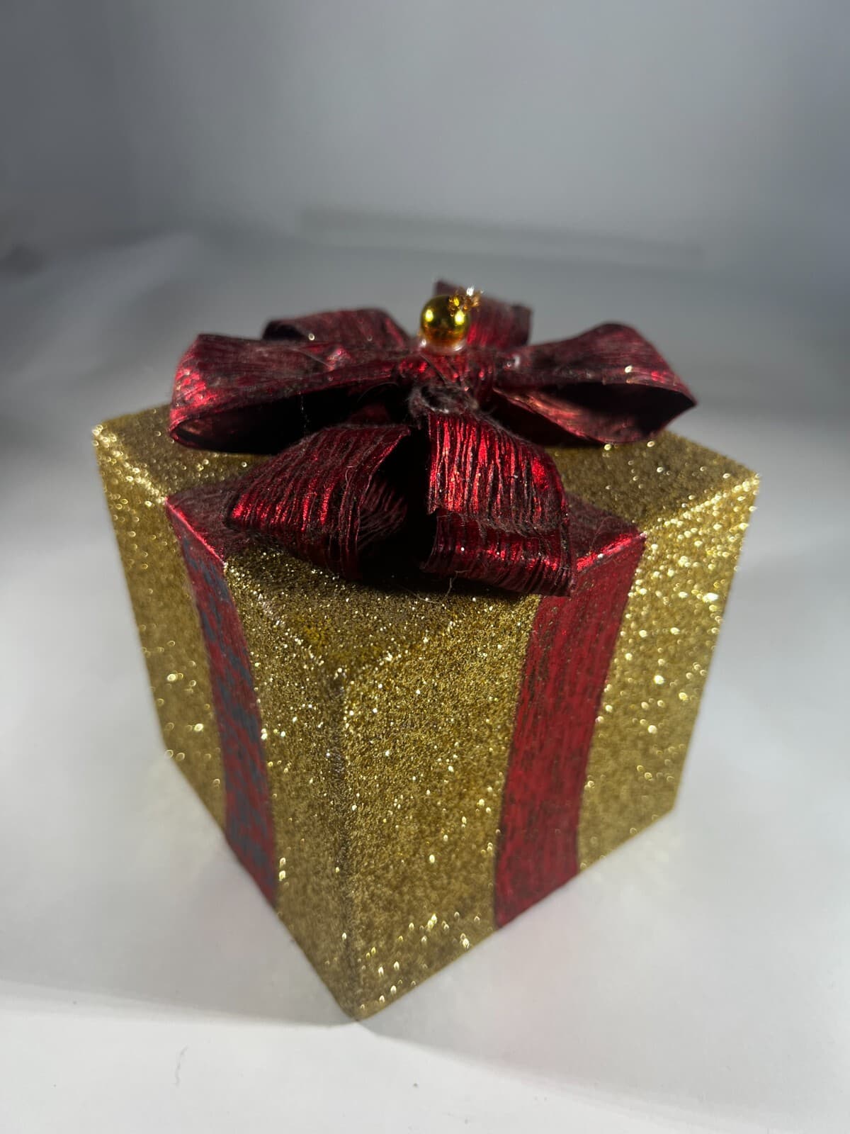 Handmade Vintage Christmas Gift Present Gold Red Decor Holiday Glitter Bow - Thumbnail 6