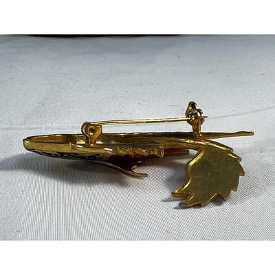 Vintage Koi FIsh Brooch Gold Tone Carp Ornate Toledo Damascene Style 2" Pin - Thumbnail 22