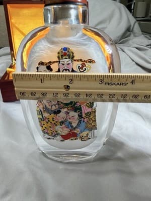 Vintage Chinese Reverse Painted Glass Crystal Snuff Bottle Wooden Case Unique - Thumbnail 21