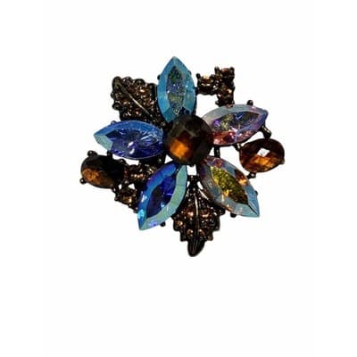 Vintage Aurora Borealis Rhinestone Floral Brooch Multicolor Crystal Pin 1" - Thumbnail 2