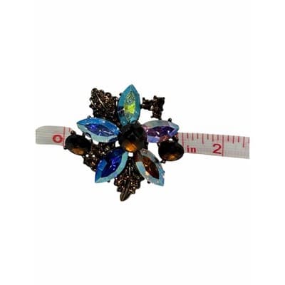 Vintage Aurora Borealis Rhinestone Floral Brooch Multicolor Crystal Pin 1" - Thumbnail 15