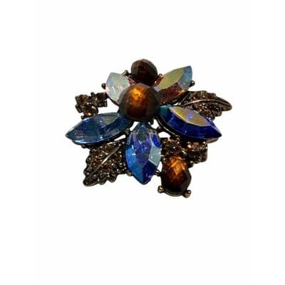 Vintage Aurora Borealis Rhinestone Floral Brooch Multicolor Crystal Pin 1" - Thumbnail 4
