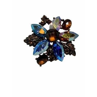 Vintage Aurora Borealis Rhinestone Floral Brooch Multicolor Crystal Pin 1" - Thumbnail 3