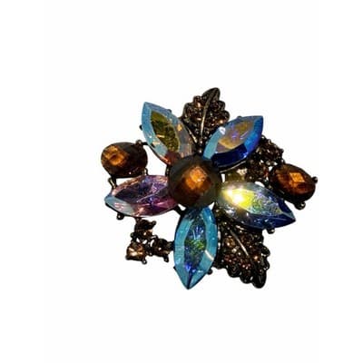 Vintage Aurora Borealis Rhinestone Floral Brooch Multicolor Crystal Pin 1" - Thumbnail 6
