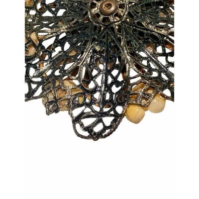 Vintage Floral Filigree Brooch Gold Tone 3D Flower Statement Pin Large - Thumbnail 9
