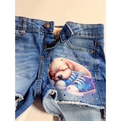 Mila Rose Girls Upstyled Puppy Rhinestone Detail Denim Shorts Blue Size 10 EUC - Thumbnail 2