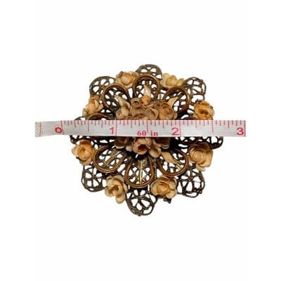 Vintage Floral Filigree Brooch Gold Tone 3D Flower Statement Pin Large - Thumbnail 13