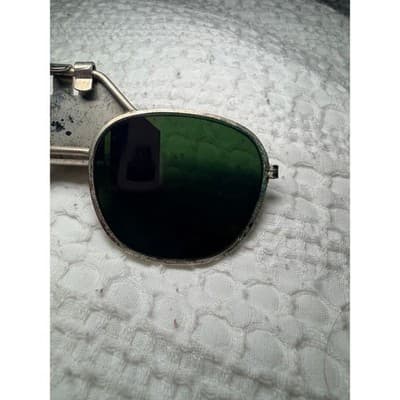 Vintage Clip-On Aviator Sunglasses Green Tinted Lenses Metal Frame Retro Rare - Thumbnail 4