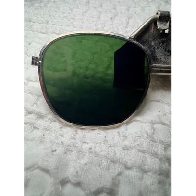 Vintage Clip-On Aviator Sunglasses Green Tinted Lenses Metal Frame Retro Rare - Thumbnail 5