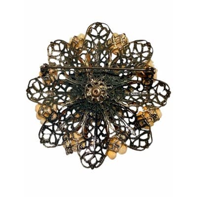 Vintage Floral Filigree Brooch Gold Tone 3D Flower Statement Pin Large - Thumbnail 5