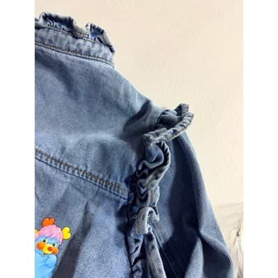 Veveret Upstyled 80's Friends Cartoon Graphic Ruffle Trim Jacket Blue Size Small - Thumbnail 4