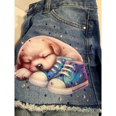 Mila Rose Girls Upstyled Puppy Rhinestone Detail Denim Shorts Blue Size 10 EUC - Thumbnail 11