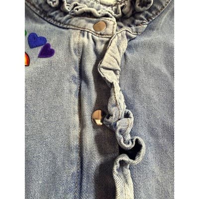 Veveret Upstyled 80's Friends Cartoon Graphic Ruffle Trim Jacket Blue Size Small - Thumbnail 10