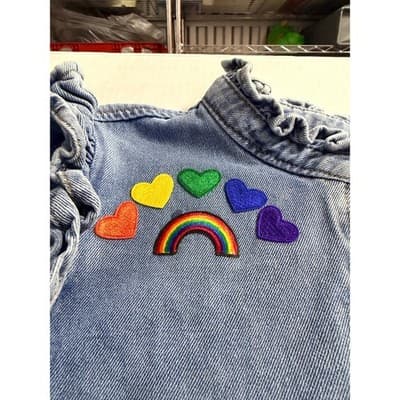 Veveret Upstyled 80's Friends Cartoon Graphic Ruffle Trim Jacket Blue Size Small - Thumbnail 7