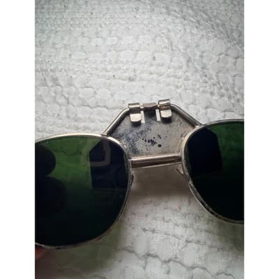 Vintage Clip-On Aviator Sunglasses Green Tinted Lenses Metal Frame Retro Rare - Thumbnail 3