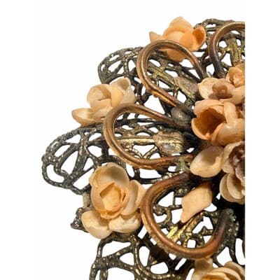 Vintage Floral Filigree Brooch Gold Tone 3D Flower Statement Pin Large - Thumbnail 4