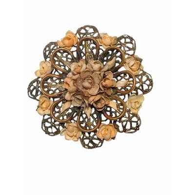 Vintage Floral Filigree Brooch Gold Tone 3D Flower Statement Pin Large - Thumbnail 2