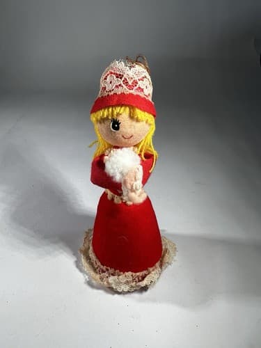 Vintage MCM Christmas Decor Ornament Angel Caroler Felt Cone Retro Doll Rare HTF - Thumbnail 2