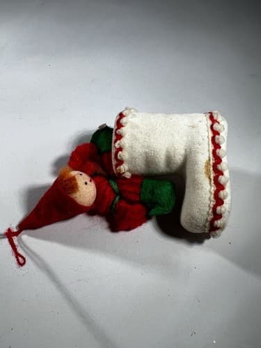 Vintage Blow Mold Christmas Ornament Boot Elf Holiday Unusual VTG Retro RARE HTF - Thumbnail 8