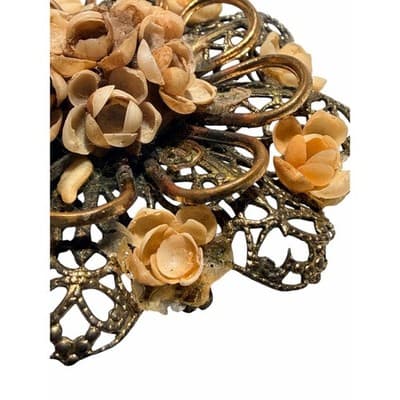 Vintage Floral Filigree Brooch Gold Tone 3D Flower Statement Pin Large - Thumbnail 7