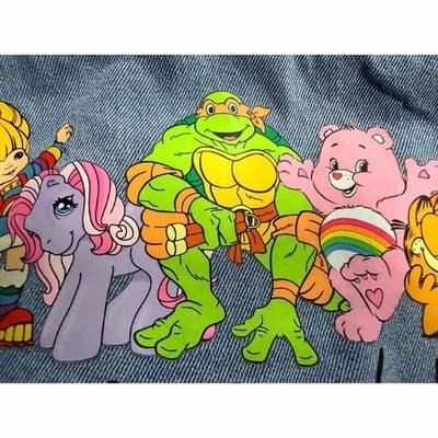 Veveret Upstyled 80's Friends Cartoon Graphic Ruffle Trim Jacket Blue Size Small - Thumbnail 6