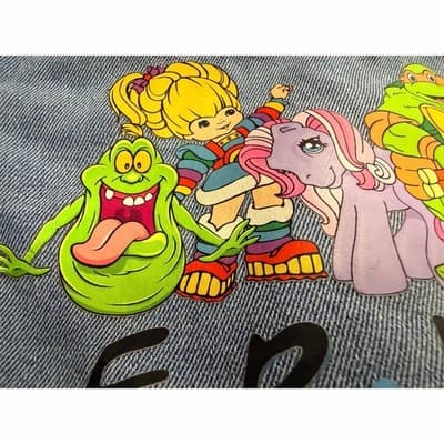 Veveret Upstyled 80's Friends Cartoon Graphic Ruffle Trim Jacket Blue Size Small - Thumbnail 5