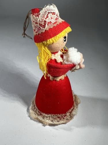 Vintage MCM Christmas Decor Ornament Angel Caroler Felt Cone Retro Doll Rare HTF - Thumbnail 3