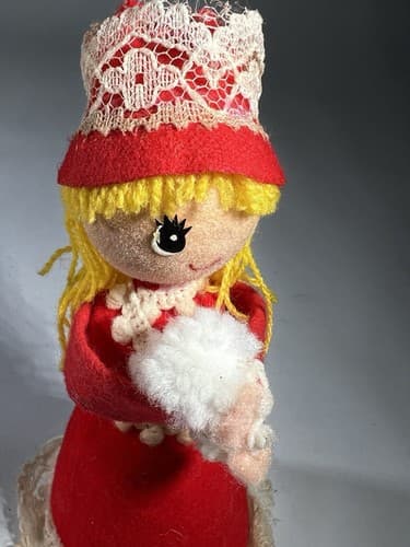 Vintage MCM Christmas Decor Ornament Angel Caroler Felt Cone Retro Doll Rare HTF - Thumbnail 7