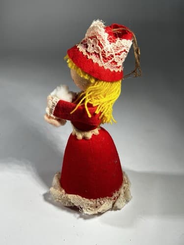 Vintage MCM Christmas Decor Ornament Angel Caroler Felt Cone Retro Doll Rare HTF - Thumbnail 6