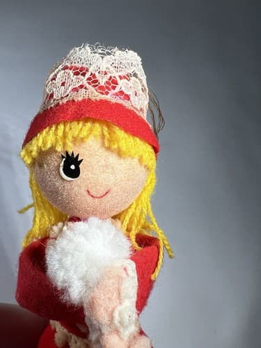 Vintage MCM Christmas Decor Ornament Angel Caroler Felt Cone Retro Doll Rare HTF - Thumbnail 12