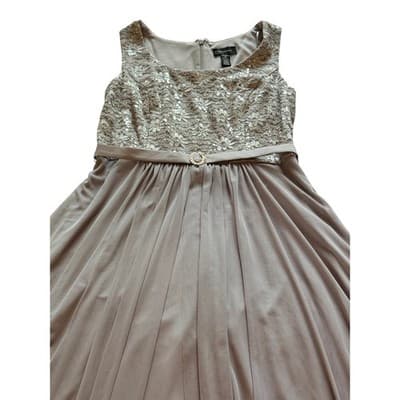R&M Richards Floral Lace Chiffon Elegant Evening Sleeveless Dress Beige Size 14 - Thumbnail 2