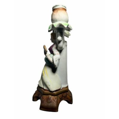 Candelabra 19th Century French Figural Porcelain Victorian Lady Candle Holder - Thumbnail 6