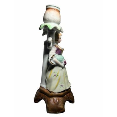 Candelabra 19th Century French Figural Porcelain Victorian Lady Candle Holder - Thumbnail 10